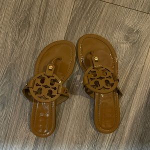 Tory Burch Miller Sandals. Shiny tan color. Size 5 - fits TTS